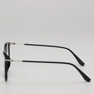 Stylish full-rim anti-blue light reading glasses with black frame and silver metal temples