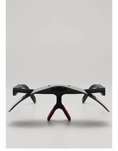 Rear view of black sports sunglasses with anti-slip red silicone nose pads for stability