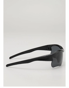 Détail de lunettes de cyclisme demi-cerclées noires avec verres gris pour sport extérieur