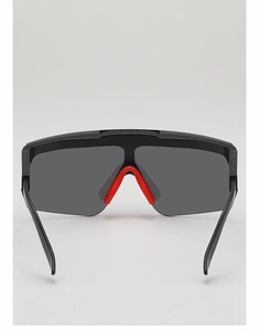 Rear view of kids cycling sunglasses showing red rubber nose pads and black frame