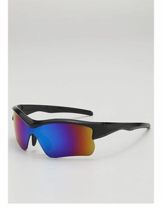 Détail de lunettes de sport pour enfants avec monture noire et verres miroirs colorés