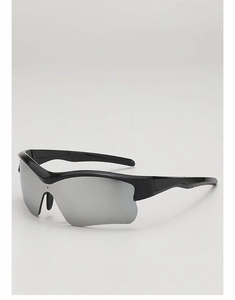 Détail de lunettes de soleil sport enfant monture noire et verres effet miroir
