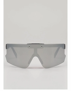 Detailed front view of kids cycling sunglasses with silver mirrored lenses and rivets
