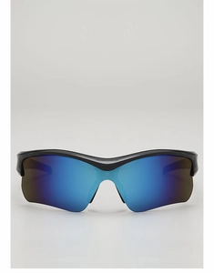 Vue de face de lunettes de soleil sport enfant avec verres miroirs bleus et monture noire