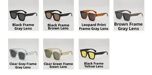 Matrix showing 7 color options for square sunglasses including leopard and tea frames