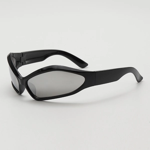Retro futuristic Y2K kids sunglasses with black wrap-around frame and UV protection