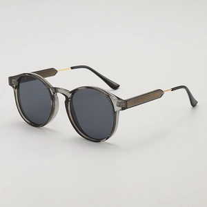 Retro durchscheinende graue Sonnenbrille mit runden Gläsern und Goldmetallbügeln