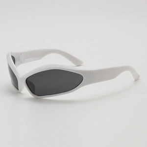 Futuristic white wrap-around sunglasses for kids with dark lenses and UV protection