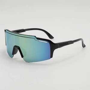 Kids outdoor sports sunglasses with black frame and blue gradient mirrored lenses