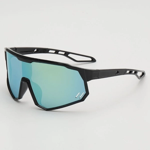 Kids sports sunglasses with oversized teal gradient lens and black windproof frame