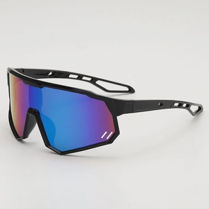 Kids sports cycling sunglasses with rainbow oversized shield lens and black frame