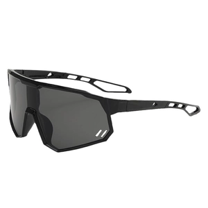 Kids sports cycling sunglasses with black frame and grey oversized shield lens