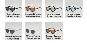 Detailed grid showing seven color variants of retro oval cat-eye sunglasses for women