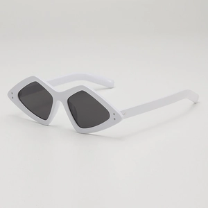 Lunettes de soleil œil de chat géométriques rétro avec monture blanche et verres foncés