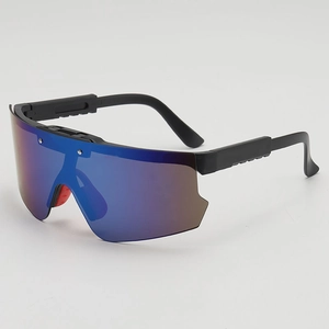 Kids cycling sunglasses with blue mirror flip lenses and black matte frames for sports