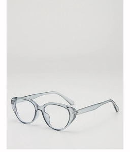 Macro shot of stylish light grey cat-eye sunglasses frame with transparent finish