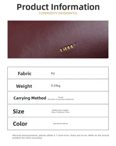 Detail view of premium PU leather pillow bag with gold logo and size specifications