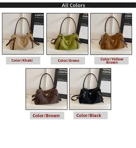 Collage of suede tote bags in khaki, green, brown, coffee, and black with leather straps