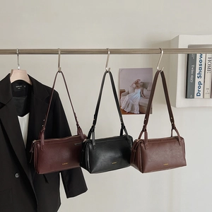 Women PU Leather Underarm Shoulder Bag Vintage Minimalist Pillow Boston Handbag Commuter Zipper Adjustable Strap
