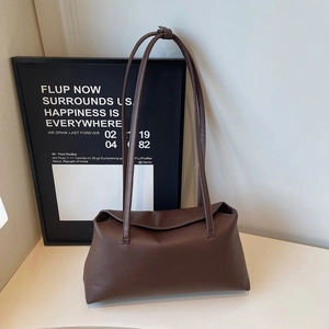 Minimalist deep brown matte PU leather shoulder bag with a rectangular flap design