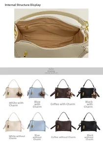 Detail view of the interior compartment and multi-color options of the leather handbag