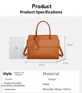 Detailed size chart showing brown faux snake skin handbag dimensions with an iPad for scale