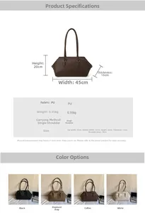 Detailed dimensions and four color options for the minimalist PU leather bowling tote bag