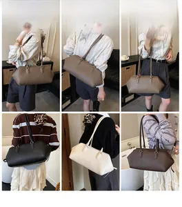 Litchi pattern leather hobo bag shown in five different colors worn as a shoulder bag