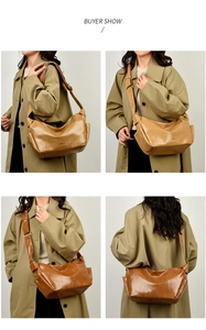 Detail view of large PU leather crossbody tote bag with soft texture and adjustable strap