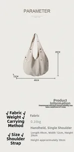 Guide des dimensions pour sac à bandoulière en toile crème mesurant 49x12x29cm