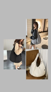 Détail du sac hobo avec oeillets métalliques et texture en toile plissée en trois couleurs