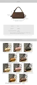 Detailed size specifications and material chart for vintage women handbag with PU strap