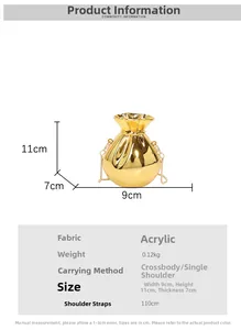 Detailed size specifications for the gold dumpling-shaped acrylic luxury evening clutch bag