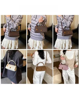Collage of chic vintage leather handbags in four colors showing versatile carrying styles