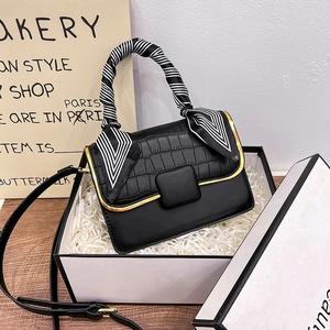 Sac Bandoulière Femme Cuir PU Motif Crocodile Poignée Foulard Satin Sac À Main Élégant Forme Carrée