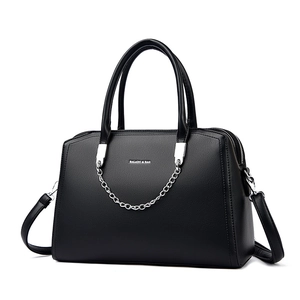 Chic black litchi pattern tote bag with silver chain and adjustable shoulder strap