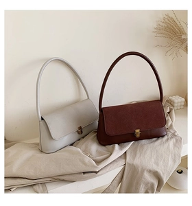 Retro single shoulder underarm bags in beige and dark brown with gold metal buckles