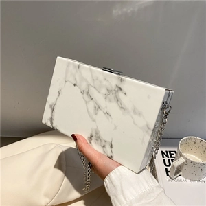 Minimalist marble pattern hard shell box bag with silver chain strap for women