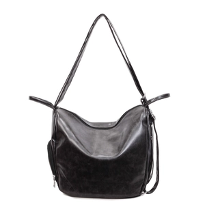 Minimalist black PU leather shoulder bag with large capacity and side zipper detail