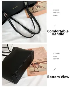 Detail view of reinforced oval bottom stitching and handle on black Forever Young tote bag