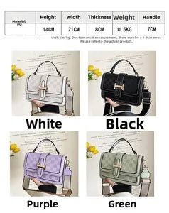 Detailed size guide and four colors of the retro PU leather square bag with H-clasp