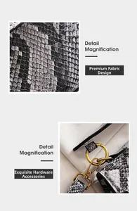 Close-up of snakeskin pattern leather and gold metal hardware on crossbody bag