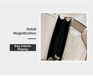 Detail magnification of the interior compartments and lining of the cream shoulder bag