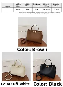 Tabella taglie e dimensioni dettagliate per la borsa a mano minimalista in PU in tre colori