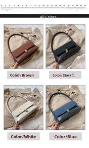 Detailed grid view showing vintage baguette bags in brown, black, white, and blue colors