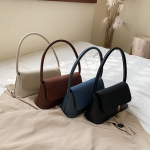 Baguette Shoulder Bag Spliced PU Leather Suede Underarm Handbag Retro Minimalist French Chic With Golden Metal Lock