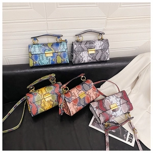 Snake Pattern Small Square Bag PU Leather Crossbody Handbag With Metal Lock Retro Fashion For Women