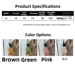 Spécifications détaillées de taille pour le sac à bandoulière ananas en cuir PU