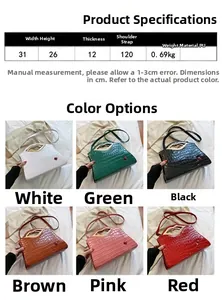 Tableau des tailles et couleurs pour sac à main vintage en cuir PU avec poignée à lèvres