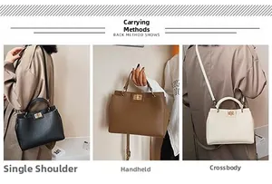 Tre modi di indossare la borsa a mano a trapezio: a spalla, a mano e a tracolla